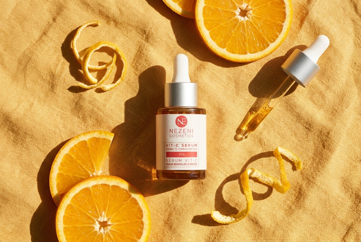 Sérum Vitamina C 15% Nezeni textura ligera y envase con cuentagotas